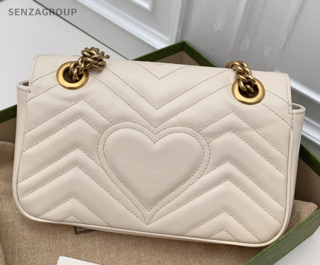 Gucci Marmont Chain Shoulder Bag Crossbody White Gold Used Women Classic
