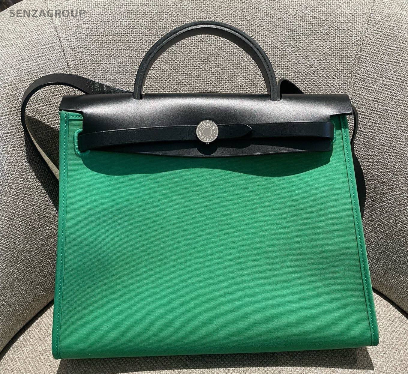 Hermes Herbag31 Top Handle Bag Crossbody Green Silver Women Classic