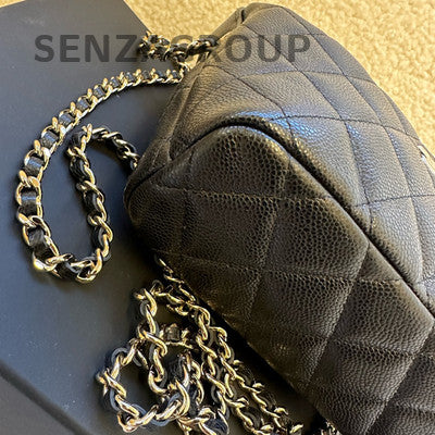 Chanel 25P Black Gold Caviar Leather Handbag Chain Shoulder Crossbody Bag
