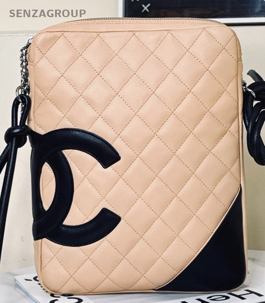 Chanel Cambon Camera Shoulder Bag Crossbody Beige black Used Women Classic