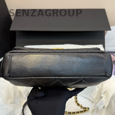 Chanel Classic Black Gold Quilted Chain Shoulder Crossbody Handbag