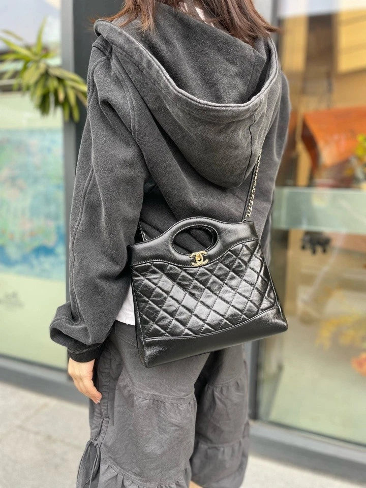 CHANEL 31Bag Mini Black Gold Lambskin Handbag For Women