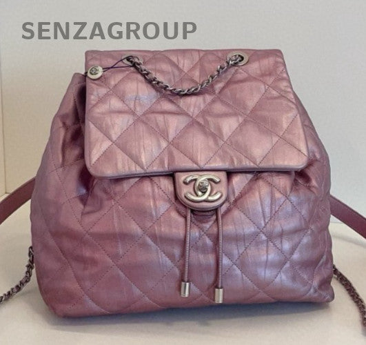 Chanel Calfskin Diamond Pattern Backpack Purple Used Women Classic Designer