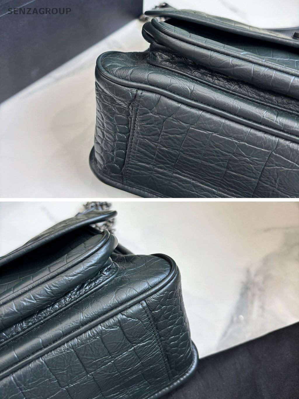 YSL Saint Laurent Niki MM Alligator pattern Chain Shoulder bag Women Dark Green