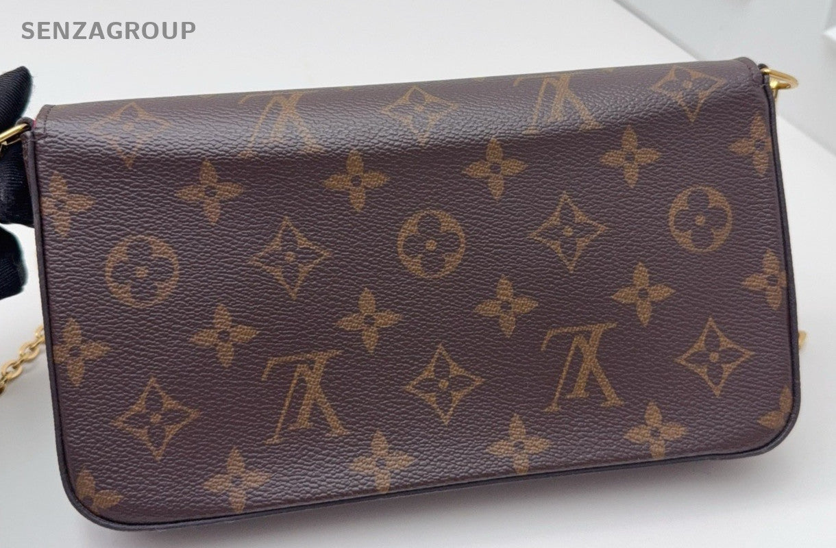 Louis Vuitton Monogram Chain Shoulder Bag Crossbody Brown Red Used Women