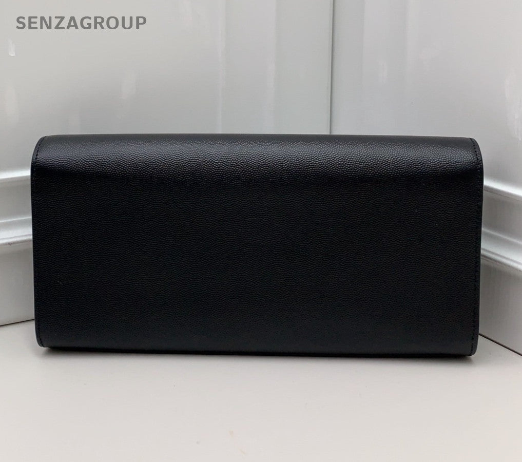 Saint Laurent Kate Calfskin Clutch Black Gold Used Women Classic Fashion