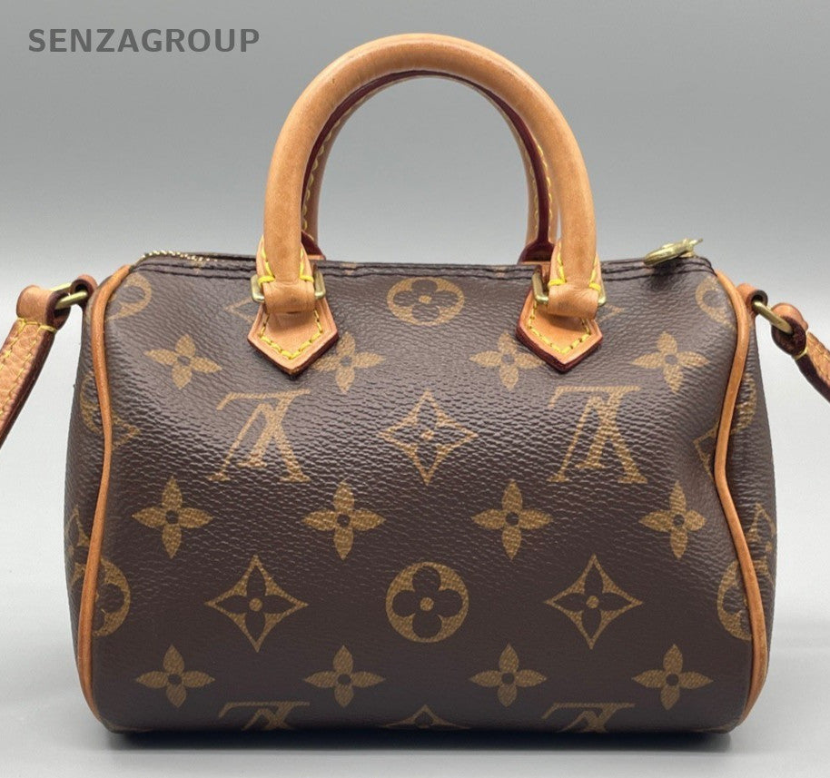 Louis Vuitton Speedy Nano Monogram Top Handle Bag Crossbody Brown Gold Women