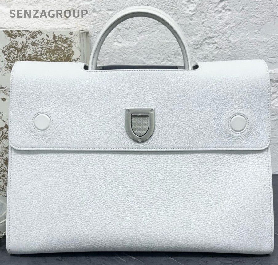 Dior Diorever Calfskin Leather Top Handle Shoulder Bag White Black Women Classic