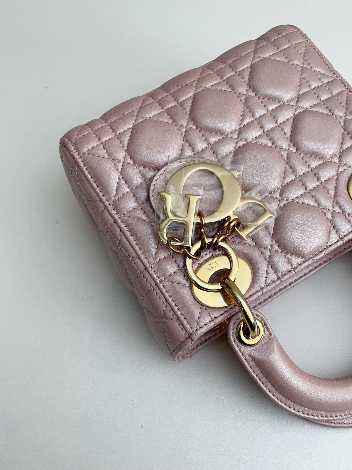 Christian Dior Lady Dior Chain Crossbody Top Handle Bag Pink Gold Women Classic