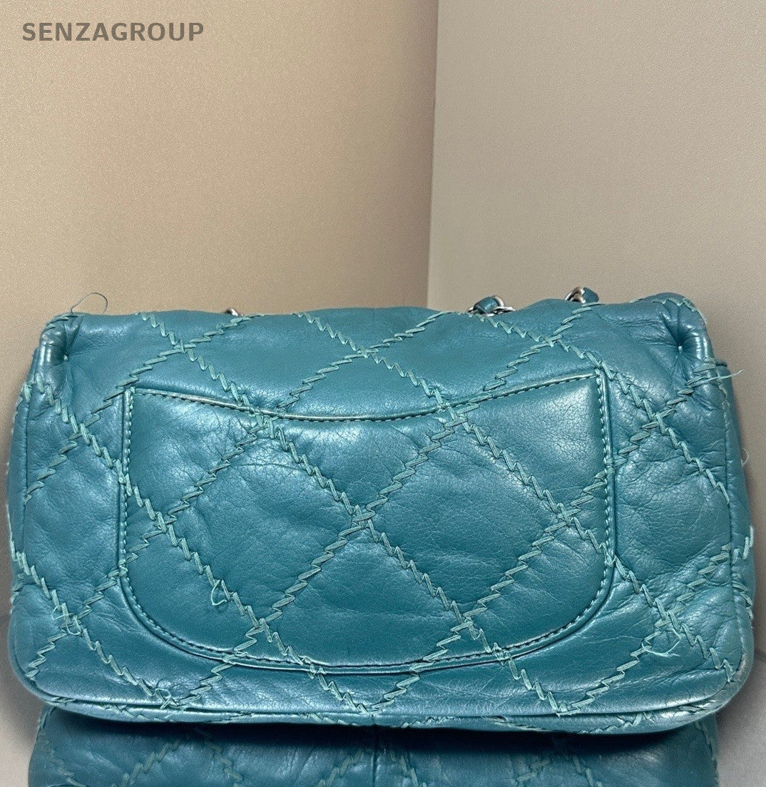 Chanel Classic Flap Chain Shoulder Bag Crossbody Green Silver Women Designer