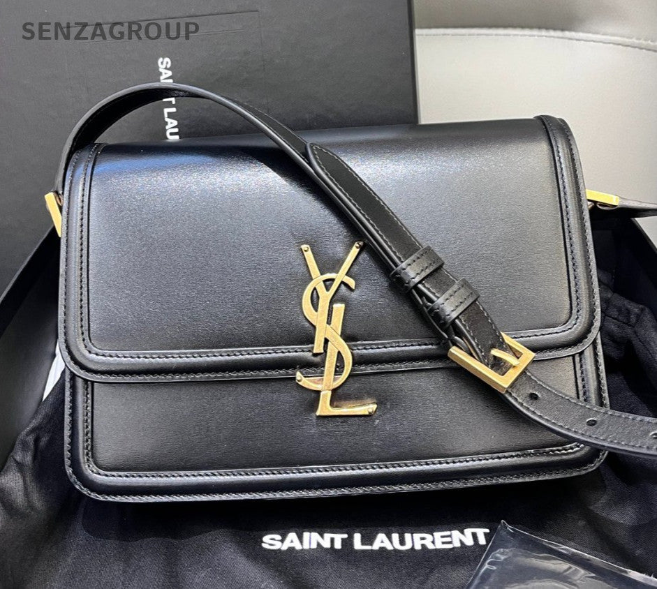 Saint Laurent Solferino 2Way Shoulder Bag Crossbody Black Gold Women Classic