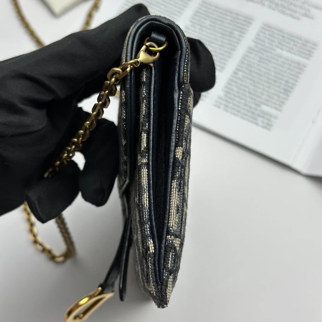 Christian Dior WOC Oblique Canvas Gold Chain Navy Shoulder Bag Crossbody