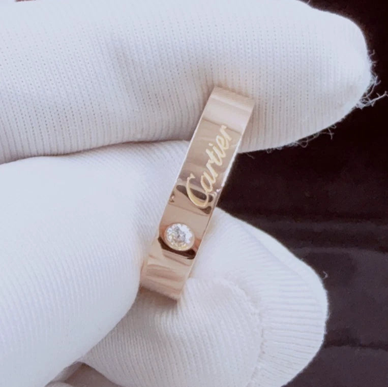 Cartier C DE Cartier 18k Rose Gold Band Ring with Diamond EU52/US6