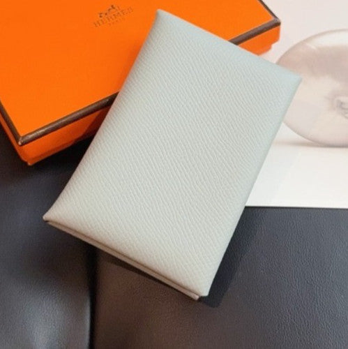Hermes Calvi Duo Wallet Glacier Blue Used Women Classic Designer