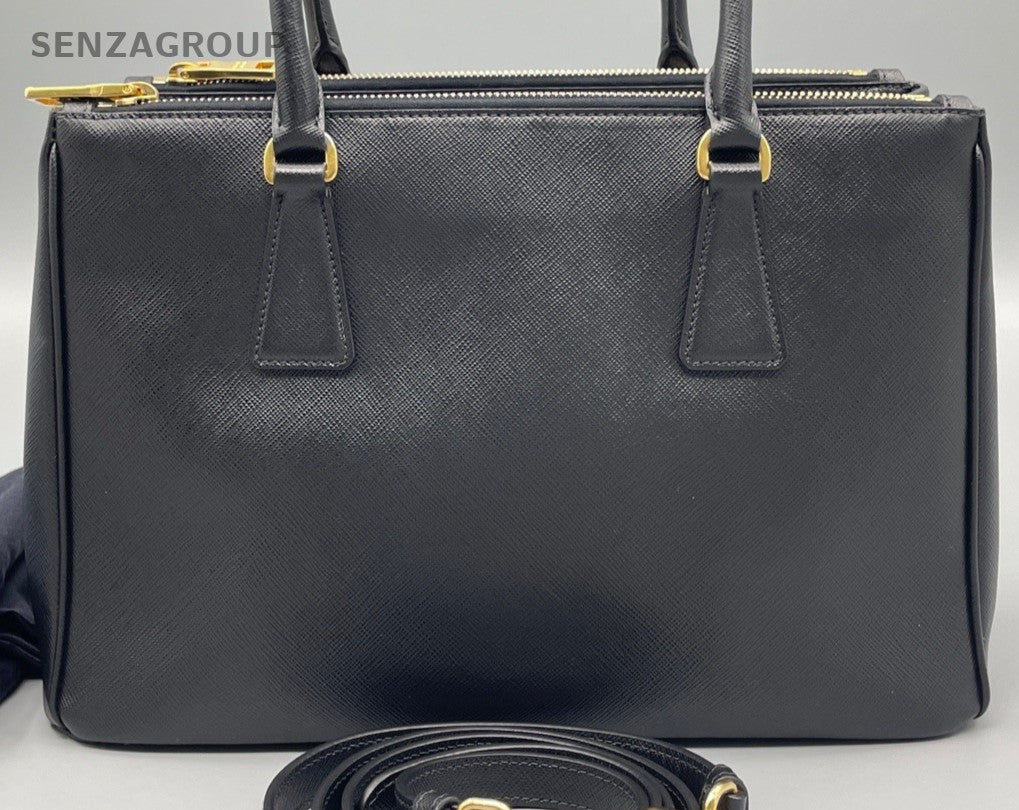 Prada Saffiano Lux Top Handle Bag Crossbody Black Gold Women Classic