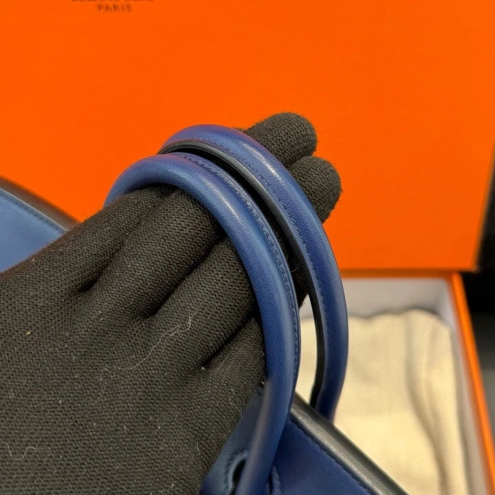 Hermes Birkin 25 Tote Swift Top Handle Bag Blue Gold Hardware Women D