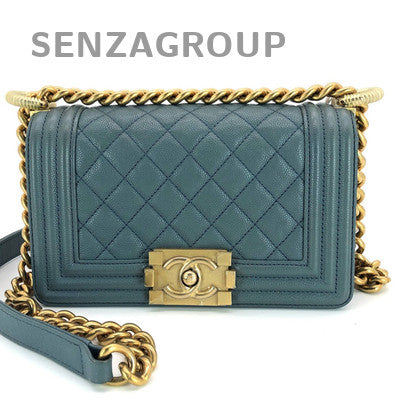 Chanel Le Boy Small Blue Gold Hardware Calfskin Chain Shoulder Bag