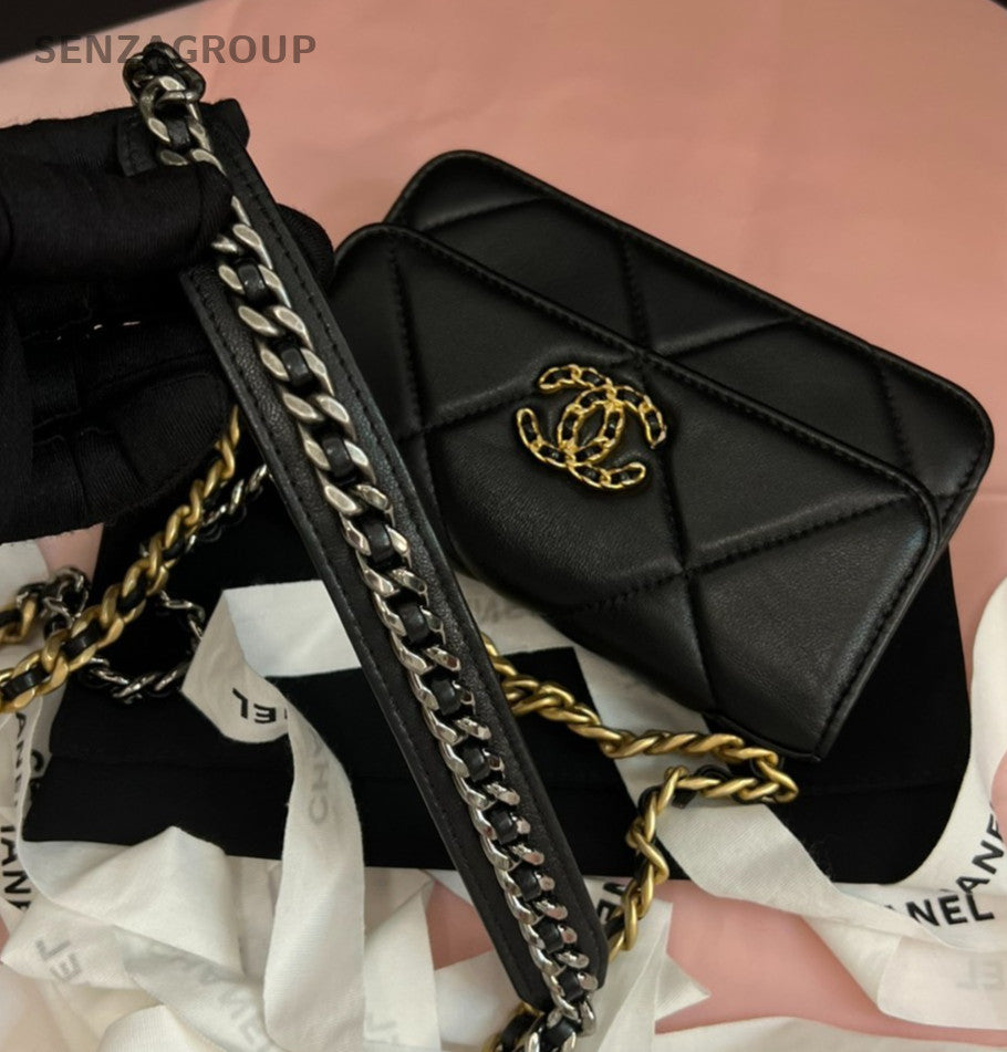 Chanel WOC Lambskin Mini Chain Shoulder Bag Crossbody Black Gold Women Classic