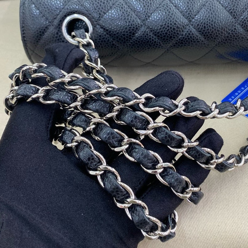 Chanel Classic Flap Small Black Calfskin Silver Chain Shoulder Crossbody Bag