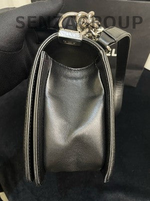 Chanel Le Boy Medium V-Stitch Black Silver Chain Shoulder Bag Classic