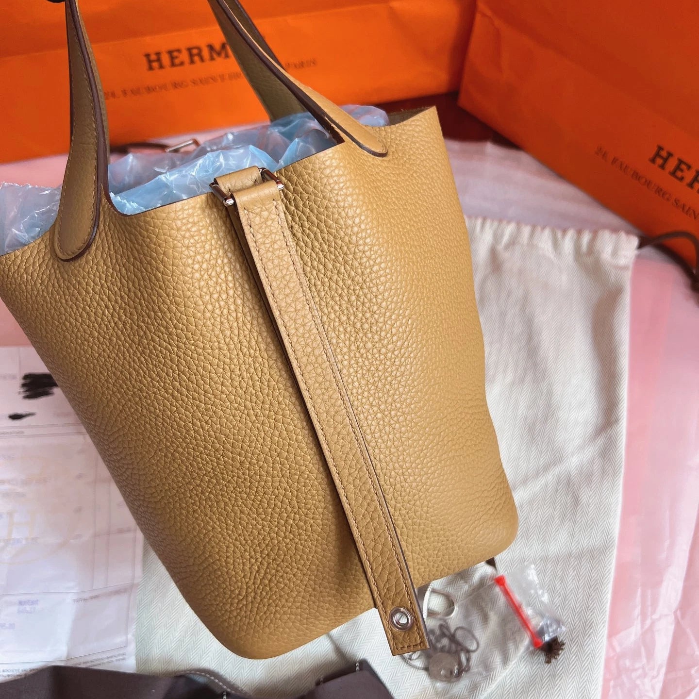 Hermes Picotin18 Top Handle Bag Brown Silver Women Classic Fashion
