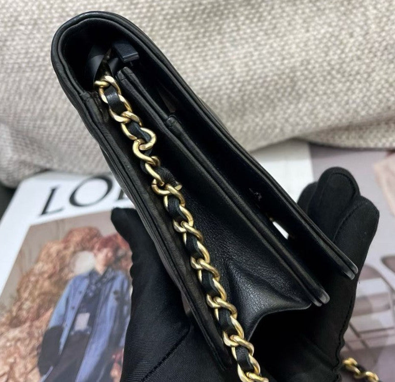 Chanel Leboy WOC Calfskin Chain Shoulder Bag Crossbody Black Gold Women Classic
