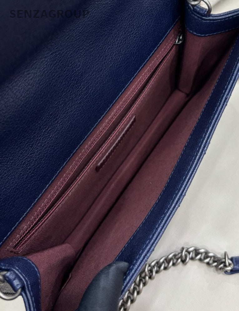Chanel Vintage Chain Shoulder Bag Crossbody Blue Silver Used Women Classic