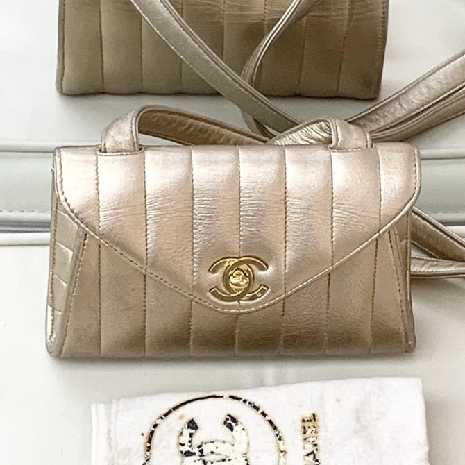 Chanel Lambskin 2Ways Shoulder Crossbody Bag Gold Women Classic S
