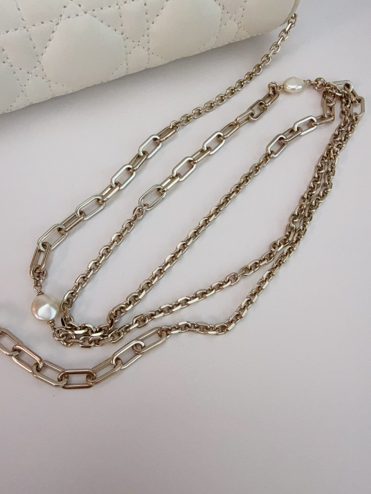 Christian Dior Woc Lambskin Wicker check pattern Chain Shoulder bag White Gold