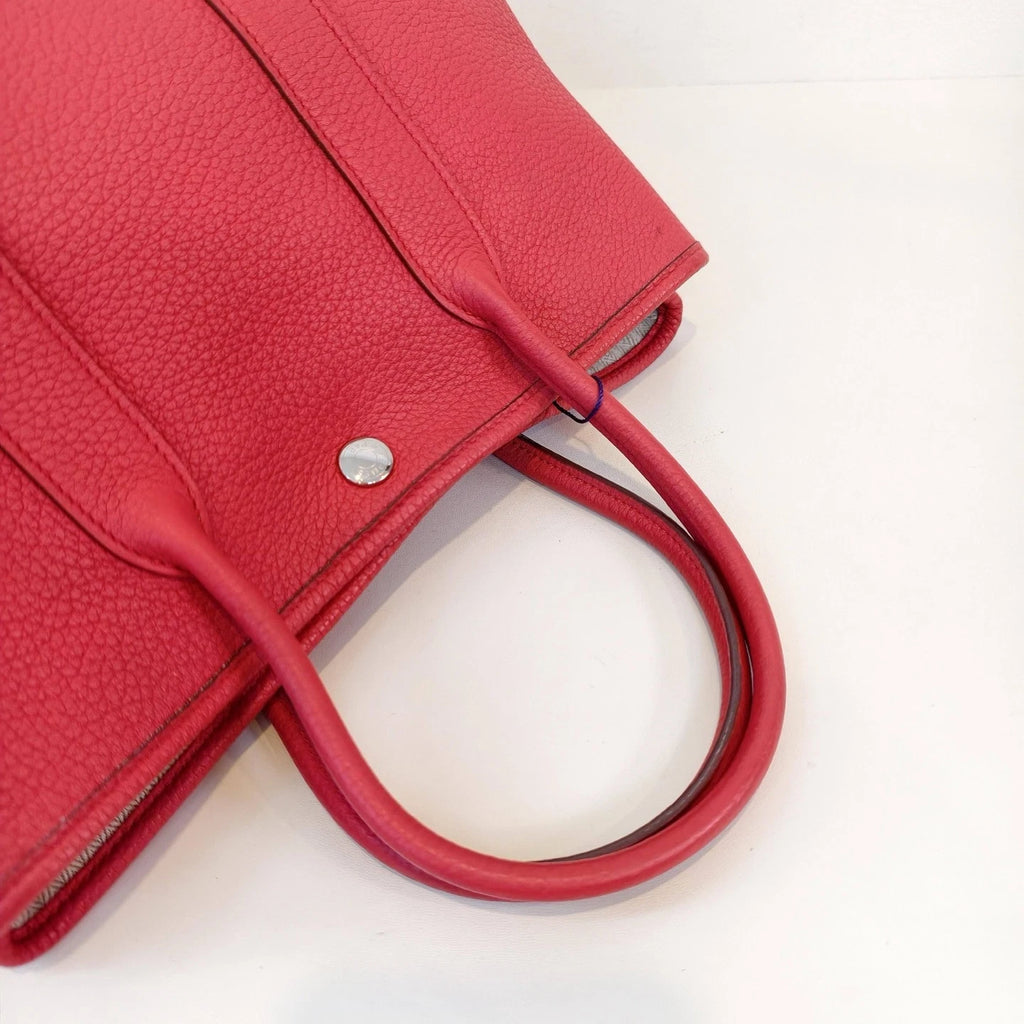 Hermes Garden Party30 Top Handle Bag Red Silver Women Classic