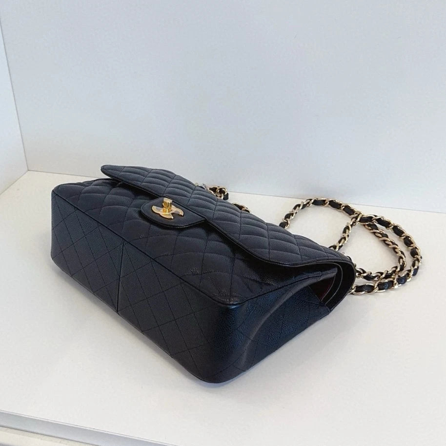 Chanel Classic Flap Jumbo Chain Shoulder Bag Crossbody Black Gold Women Fashion