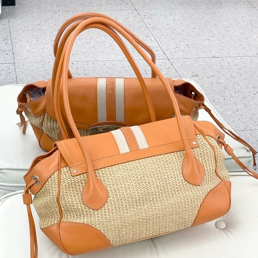 Prada Calfskin 2Ways Top Handle Shoulder Bag Orange Women Classic S