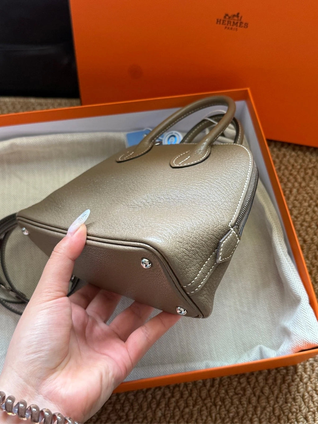Hermes Bolide Mini Gray Leather Top Handle Bag For Women