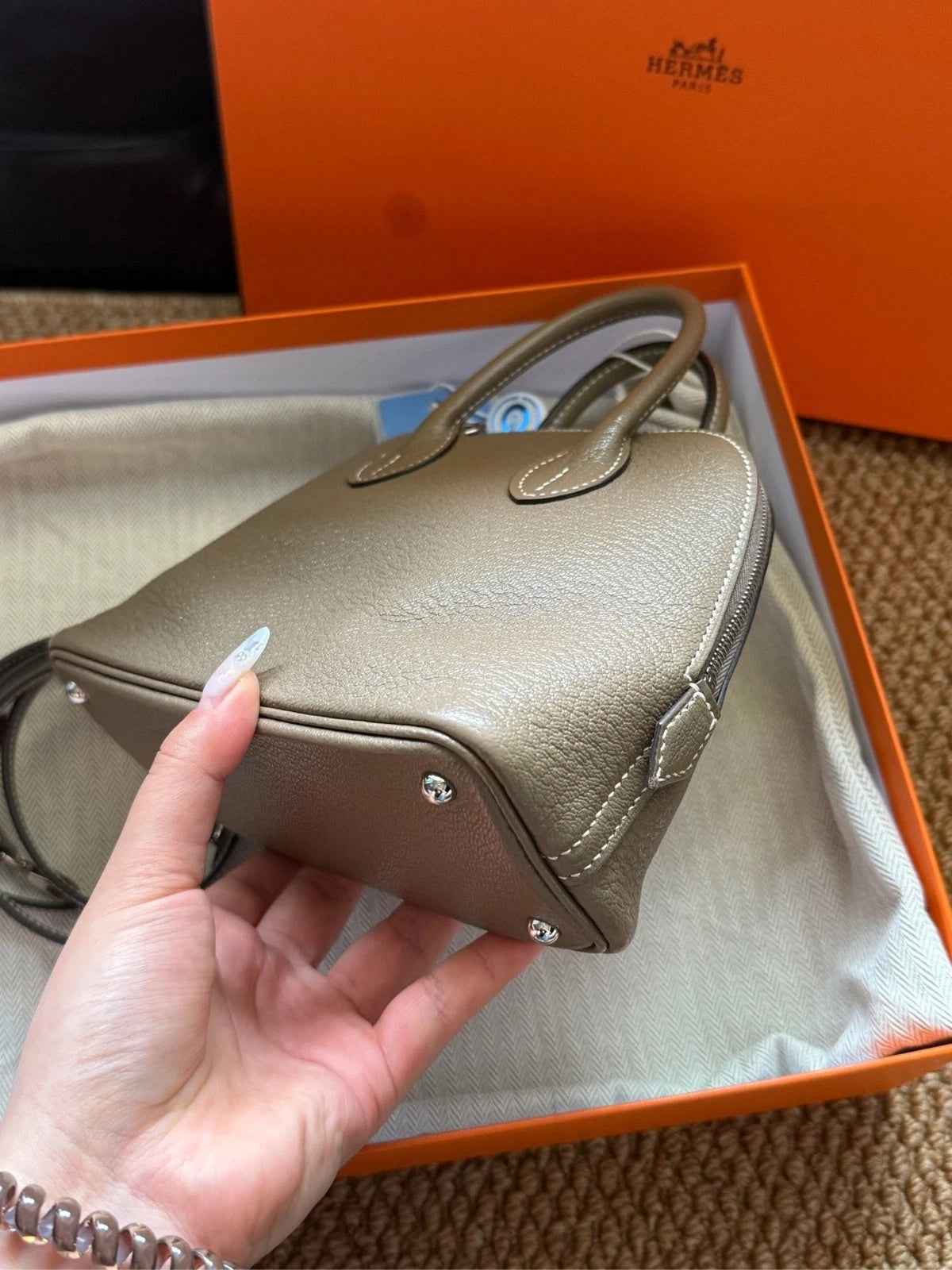 Hermes Bolide Mini Gray Leather Top Handle Bag For Women