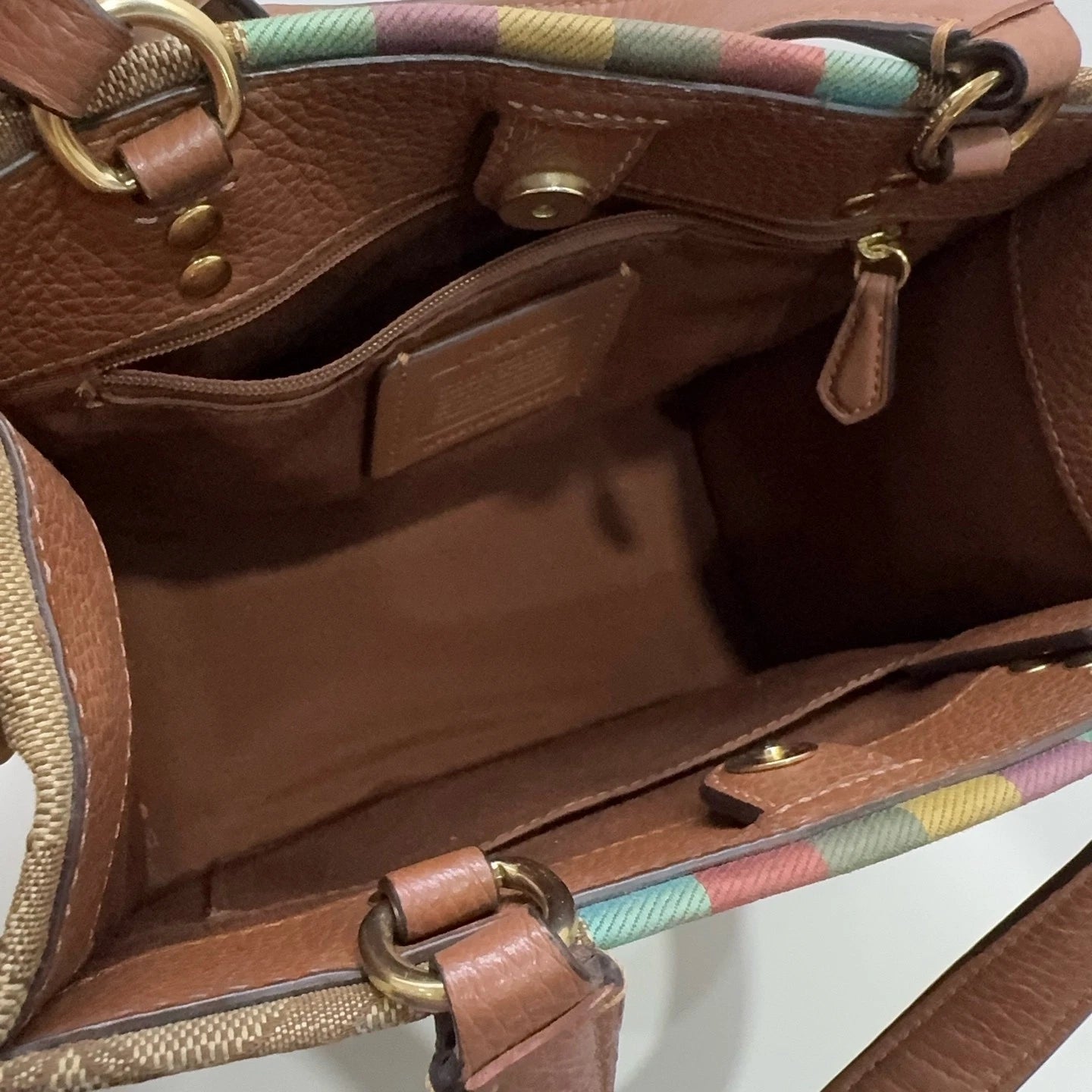 Coach Signature Monogram Canvas Leather Tote Shoulder Bag For Women