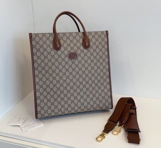 Gucci Retro Tote GM Top Handle Bag Crossbody Brown Gold Used Women Classic