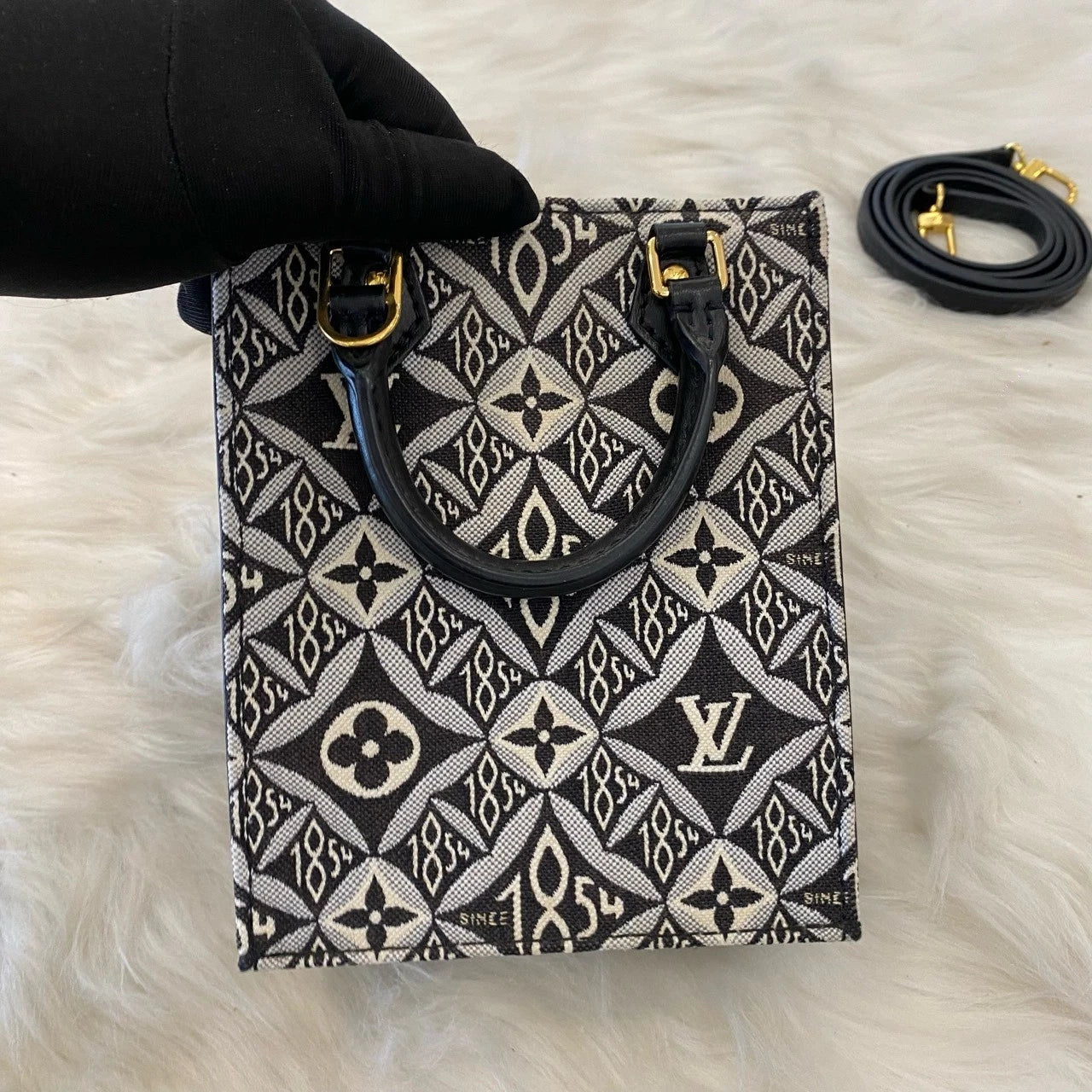 Louis Vuitton Petit Sac Plat Denim Monogram Mini Handbag Crossbody Bag