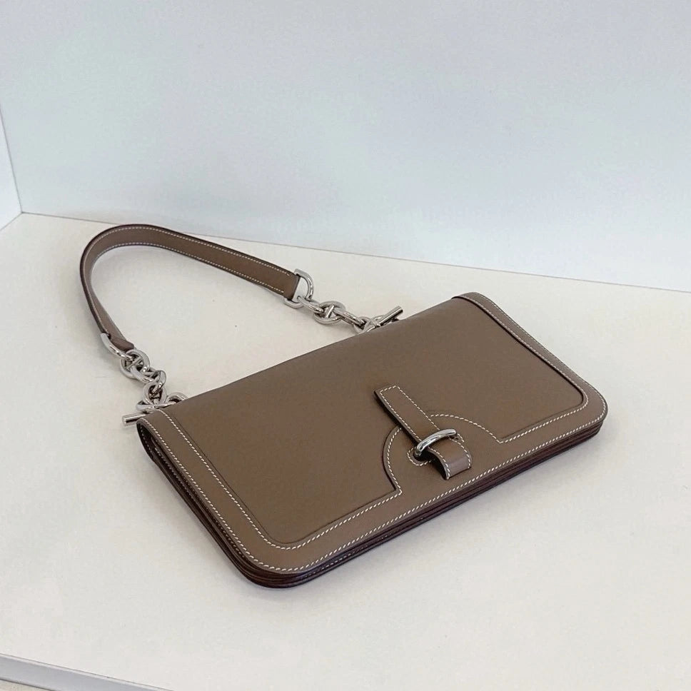 Hermes Sac Chaine D’Ancre Swift Chain Shoulder Bag Crossbody Gray Silver Women