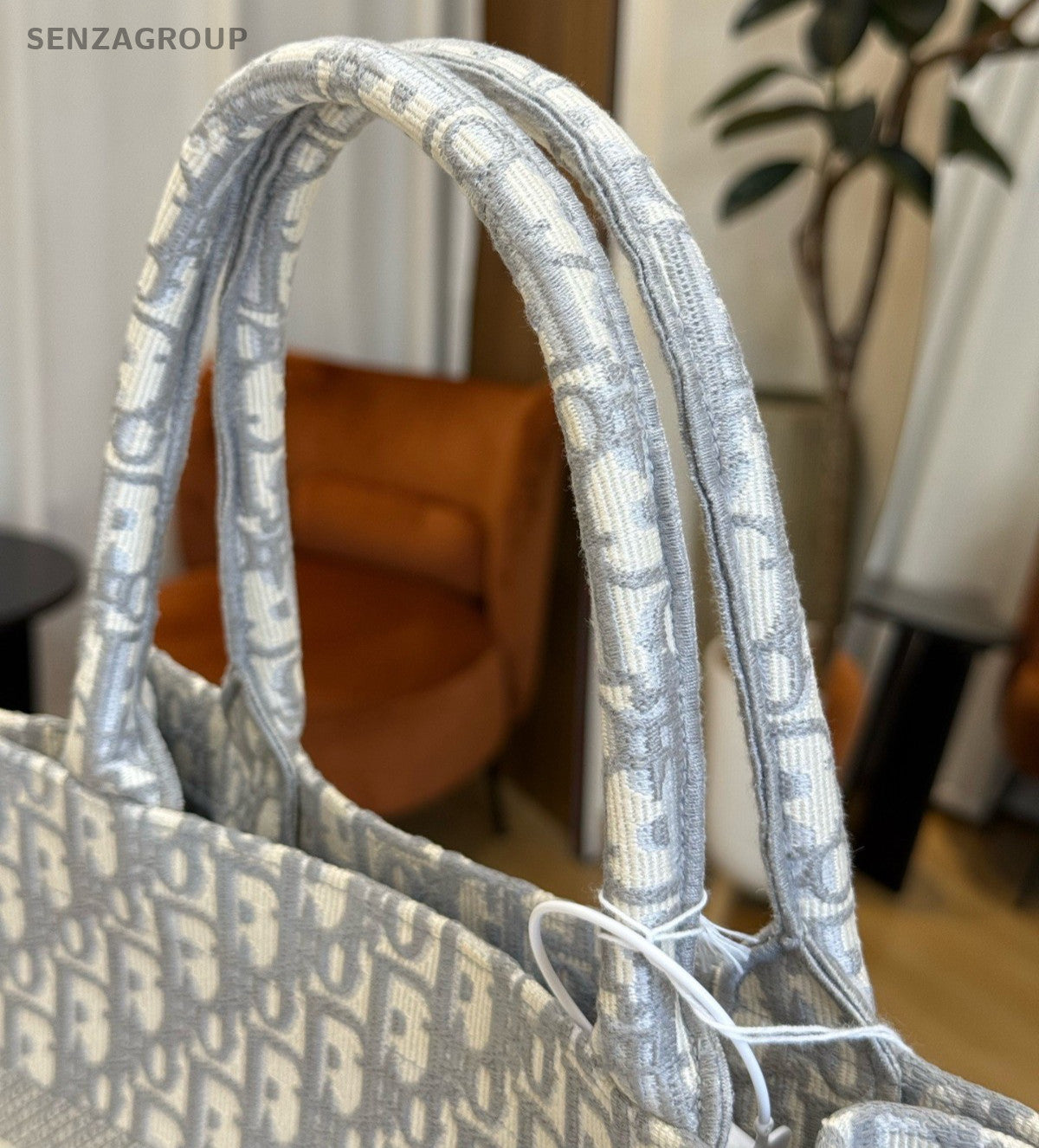 Christian Dior Book Tote Oblique MM Top Handle Bag Gray White Women Classic