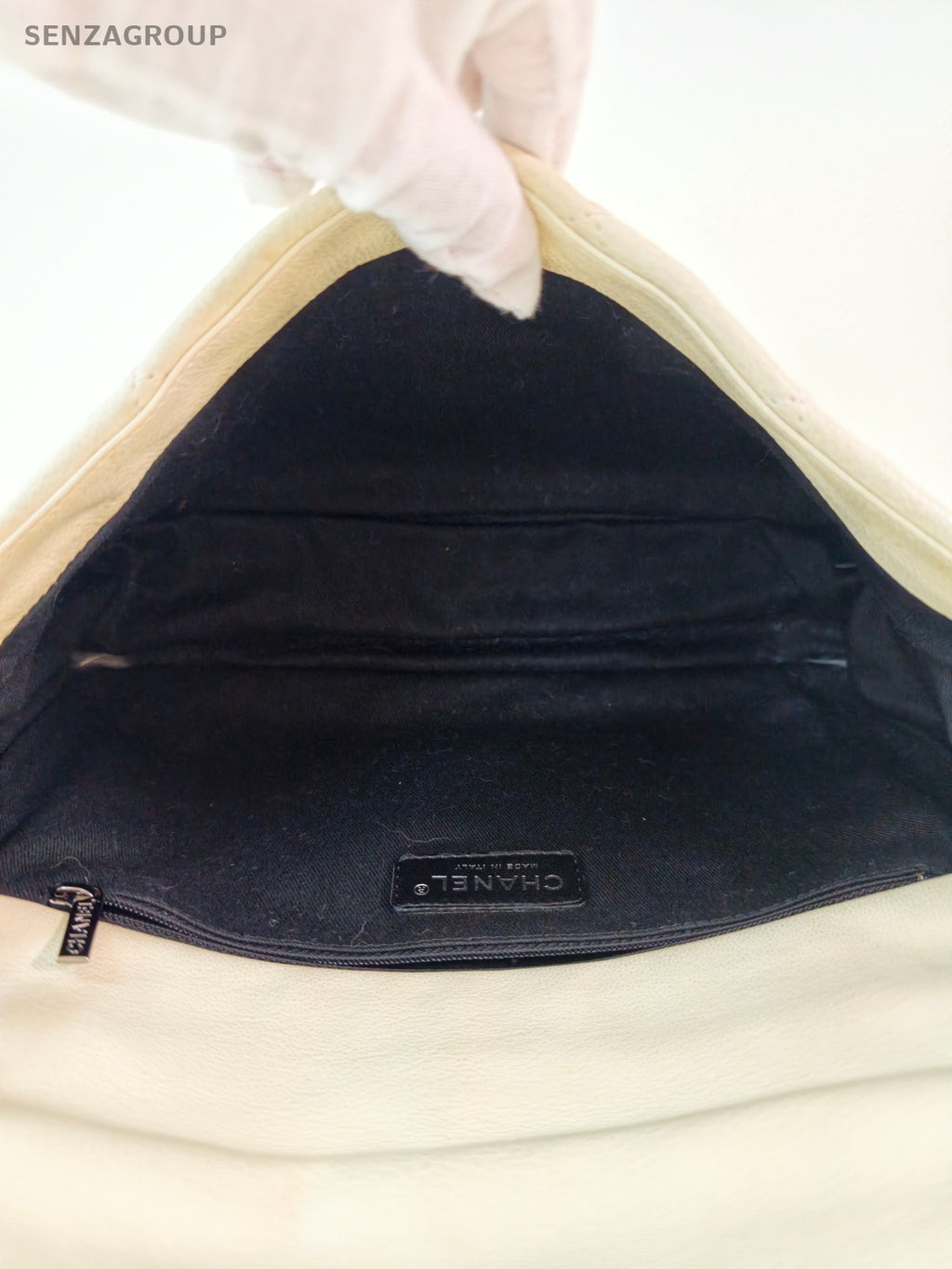 Chanel Classic Flap Hobo Shoulder Bag White Black Used Women Diamond
