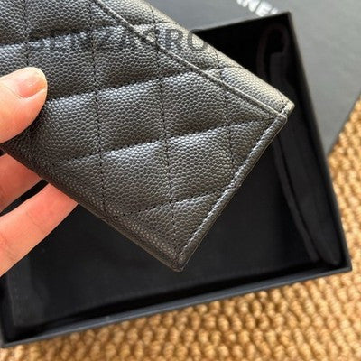 Chanel Black Gold Quilted Card Holder Clutch Classic Women's