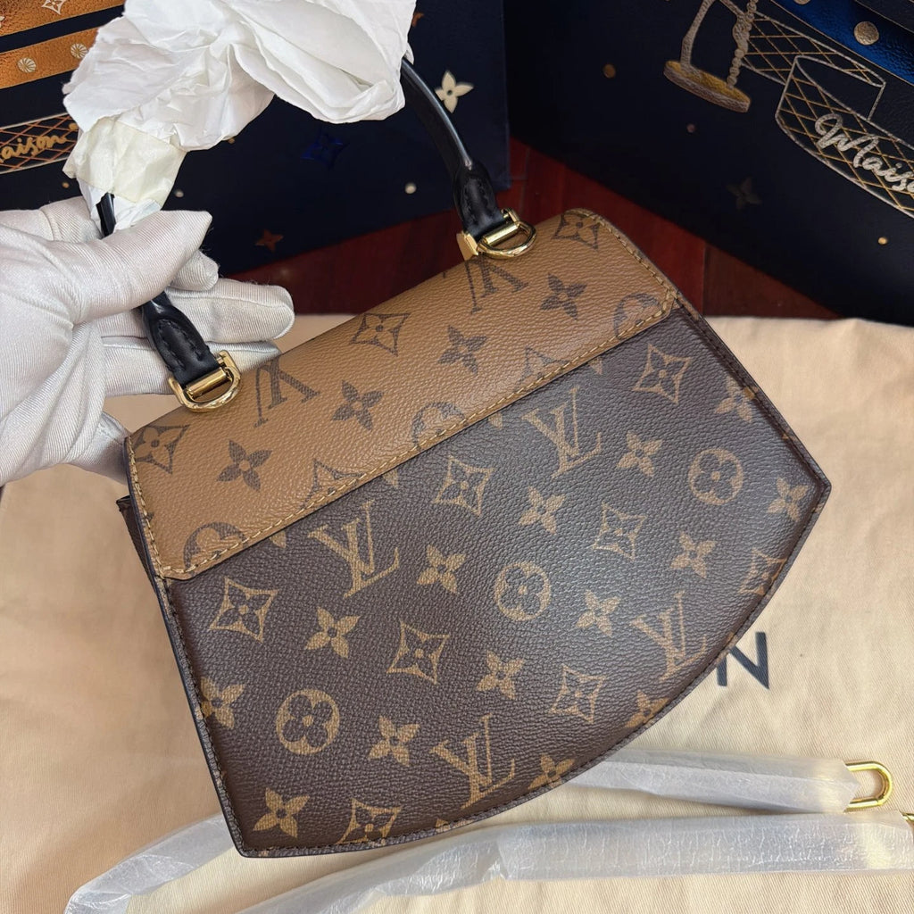 Louis Vuitton Tillsit Monogram Top Handle Crossbody Brown Gold Women Classic