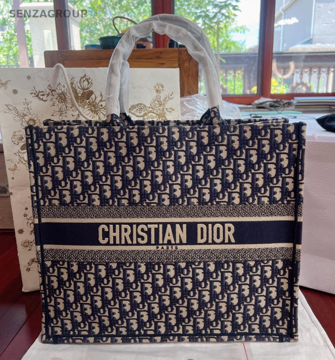 Christian Dior Book Tote GM Monogram Top Handle Canvas Handbag Women Classic