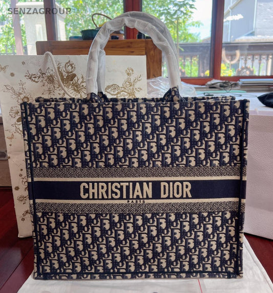 Christian Dior Book Tote GM Monogram Top Handle Canvas Handbag Women Classic