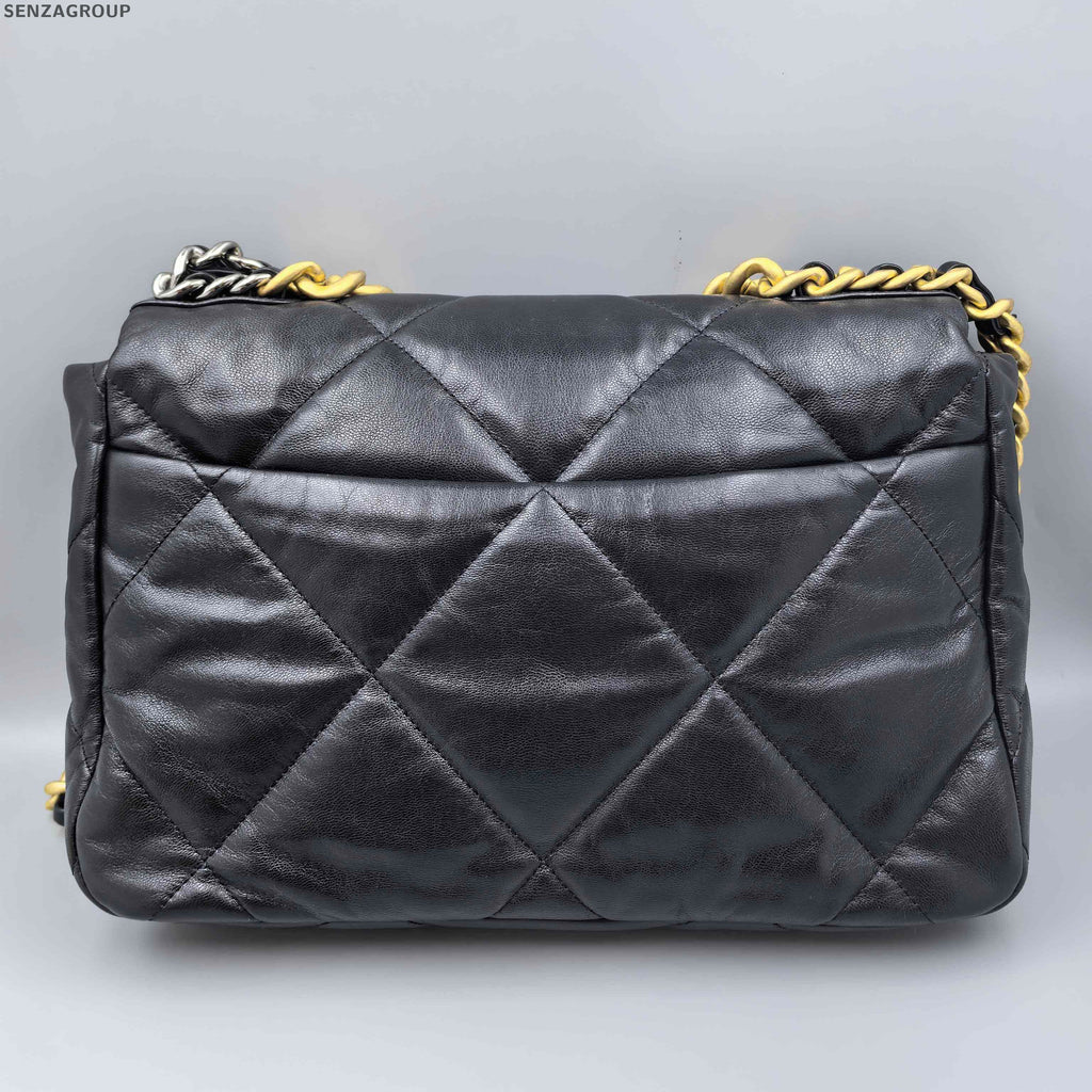 Chanel 19 Medium Flap Bag Black Gold Chain Shoulder Crossbody Bag