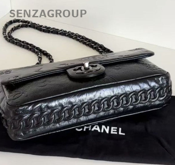 Chanel Classic Flap So Black Calfskin Chain Shoulder Bag Used Women Fashion