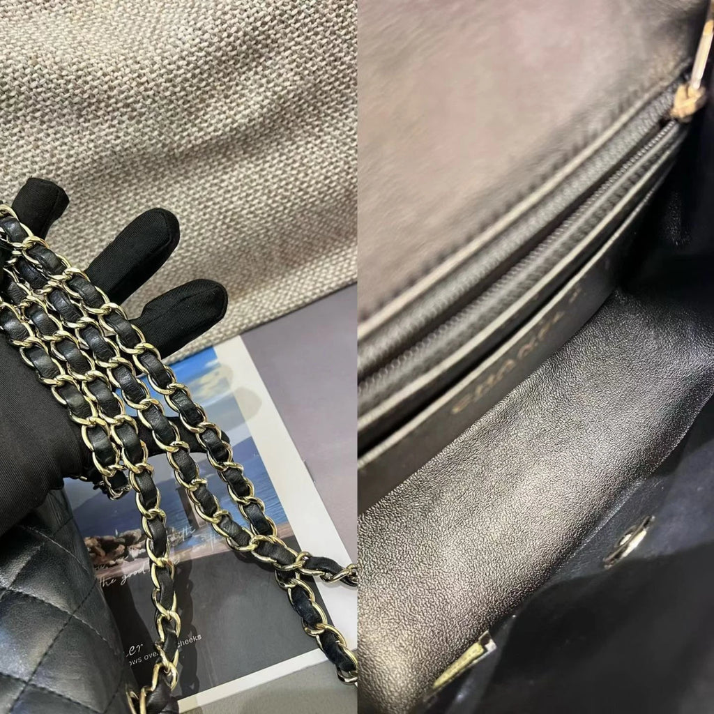Chanel Classic Flap Chain Shoulder Crossbody Black Gold Diamond Women Fashion