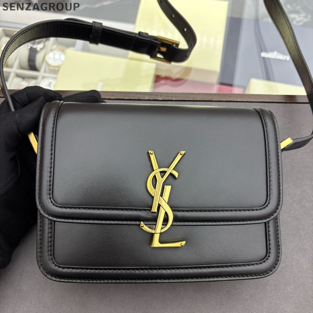 Saint Laurent YSL Solferino Box Small Black Gold Handbag Shoulder Bag