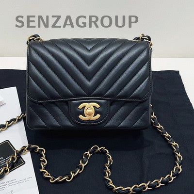 Chanel Classic Flap Black Gold Lambskin V-Stitch Chain Shoulder Bag