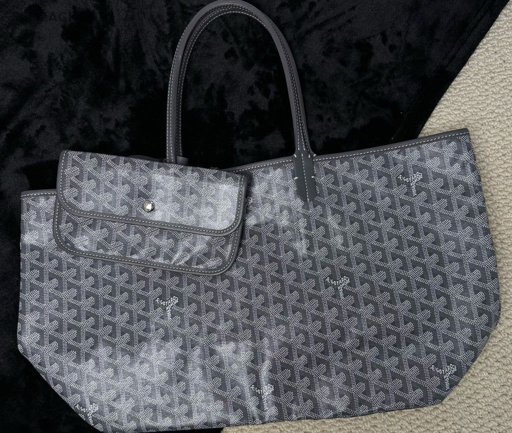 Goyard MM Canvas Monogram Tote Top Handle Shoulder Bag With Pouch Women Gray.